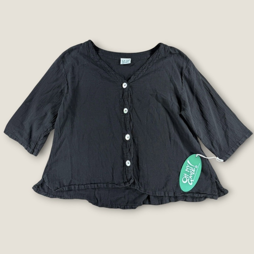 Oh My Gauze Ronnie Crop Jacket Top Size 1 Black‎ Cotton Button 3/4 Sleeve NWT